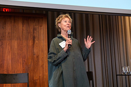 Perfect Earth Founder Edwina von Gal gives an introduction at Managing Meadows symposium